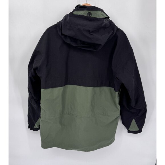 Timberland Weathergear Ski Jacket Mens Medium Green Black Nylon Hood Pockets - Picture 7 of 12